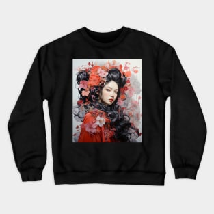 Painting Japanese Geisha Art Flowers Sakura Blossoms in Hair Crewneck Sweatshirt